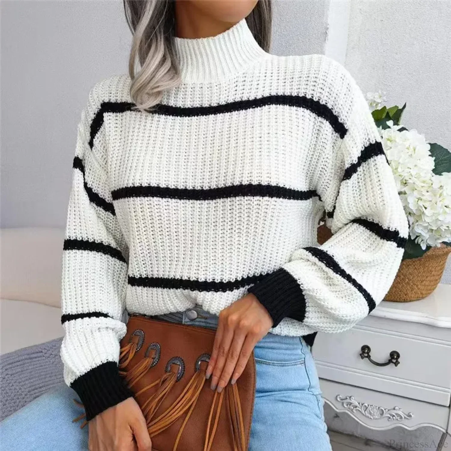Turtleneck Lantern Sleeve Elegant Sweater - Image 5