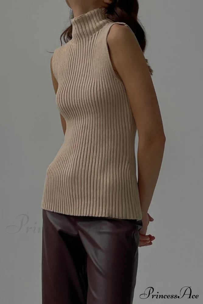 Turtleneck Ribbed Sleeveless Knit Sweater - Image 20