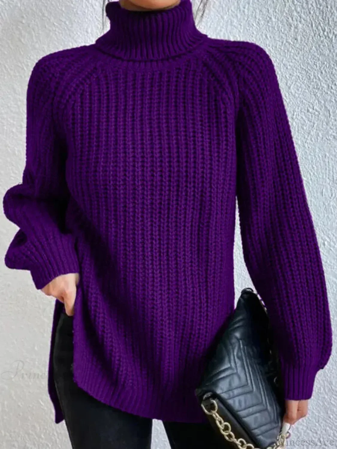 Turtleneck Split Crochet Thick Sweater - Image 10