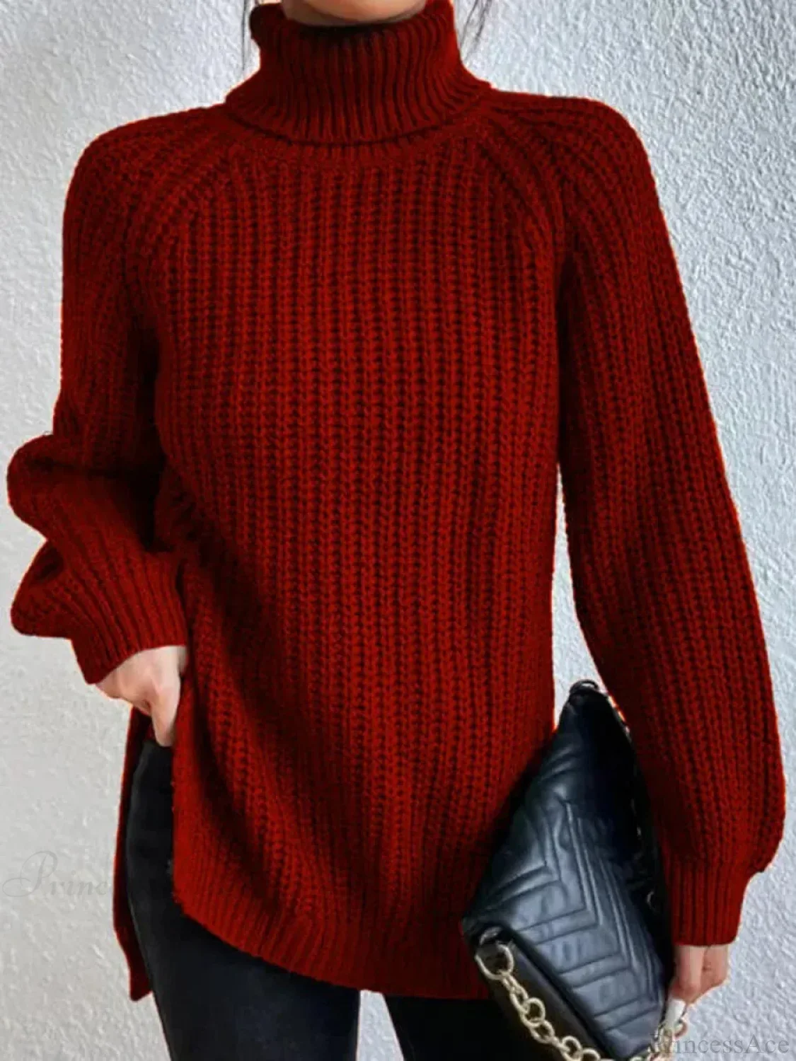 Turtleneck Split Crochet Thick Sweater - Image 11