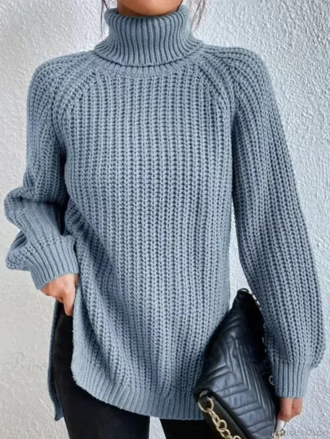 Turtleneck Split Crochet Thick Sweater - Image 12