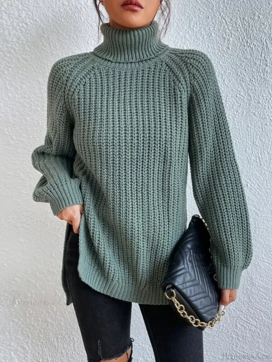 Turtleneck Split Crochet Thick Sweater - Image 13