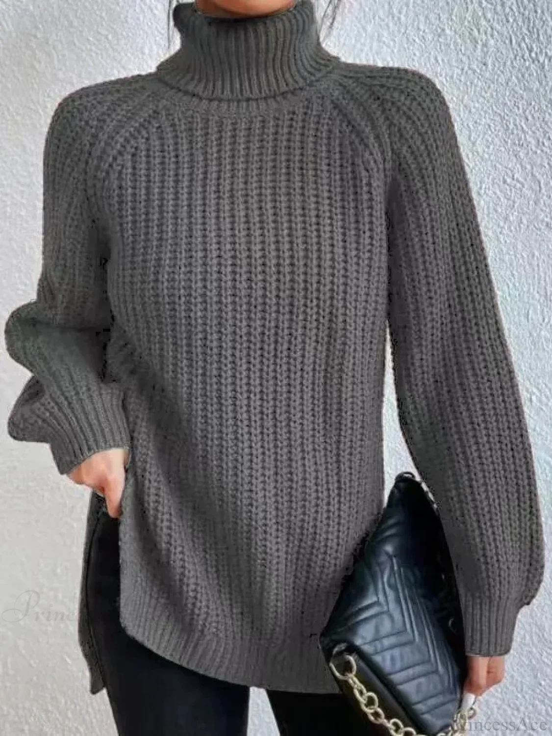 Turtleneck Split Crochet Thick Sweater - Image 14