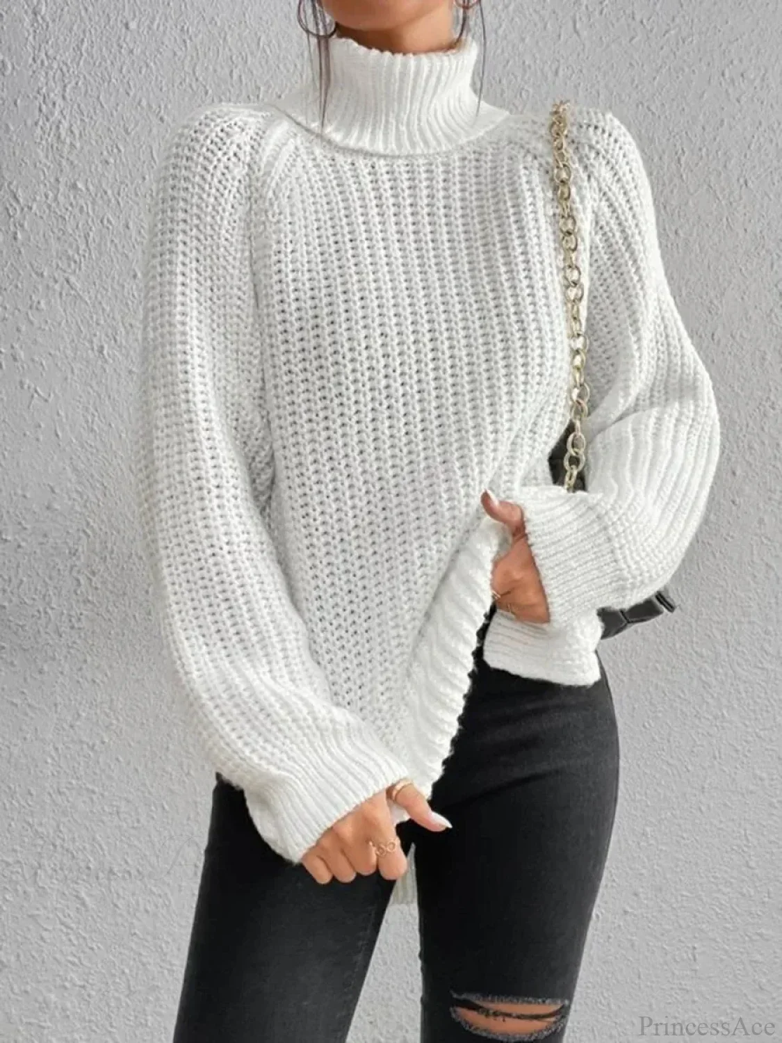Turtleneck Split Crochet Thick Sweater - Image 2