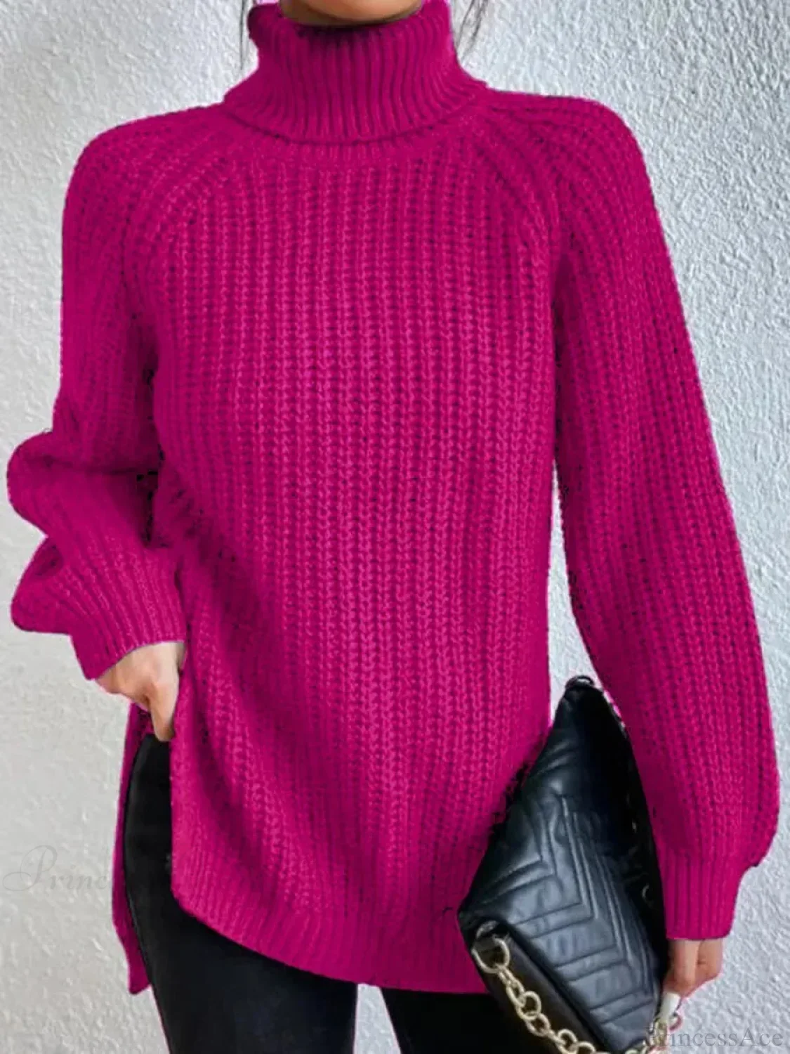 Turtleneck Split Crochet Thick Sweater - Image 4