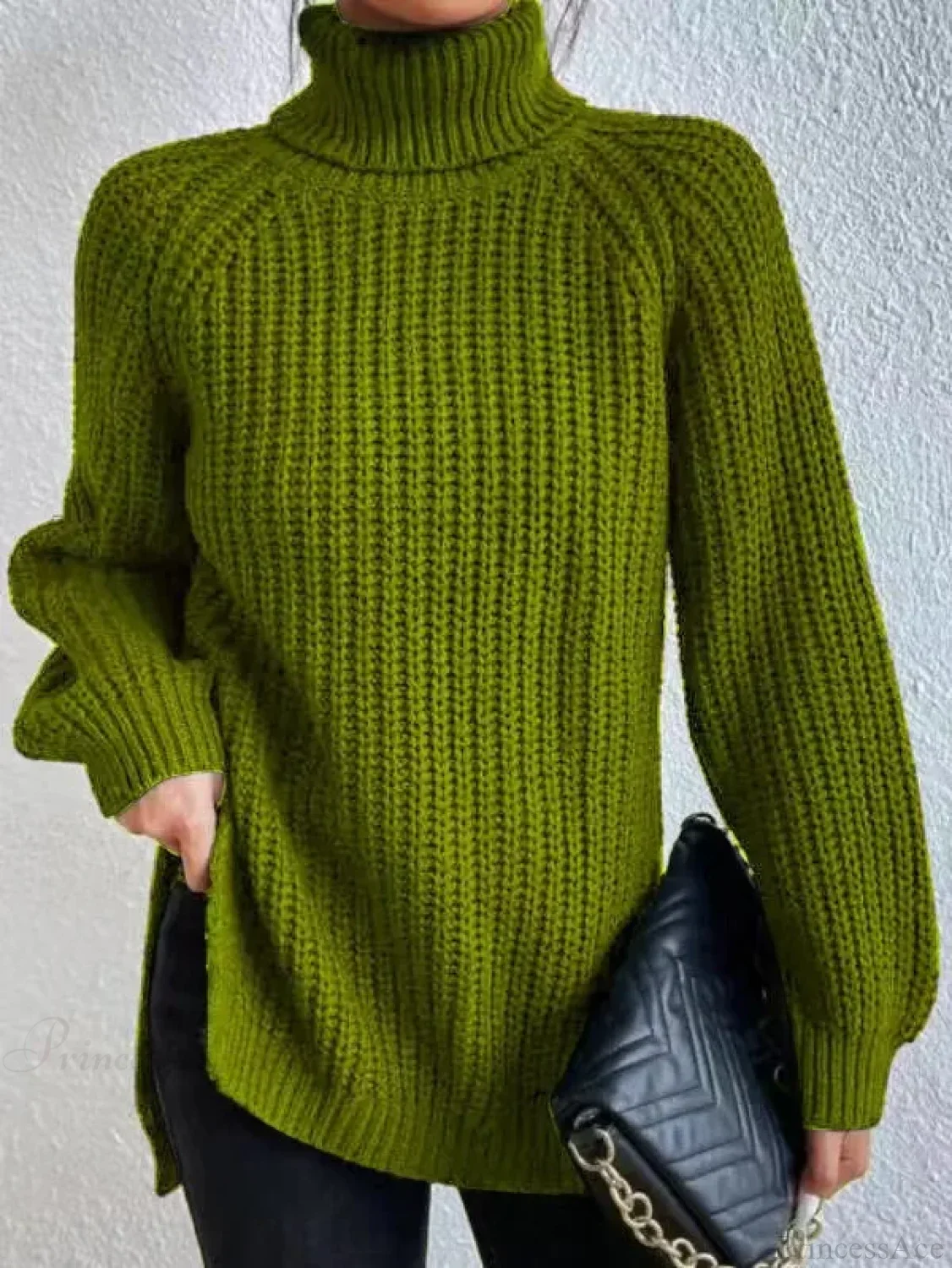 Turtleneck Split Crochet Thick Sweater - Image 5