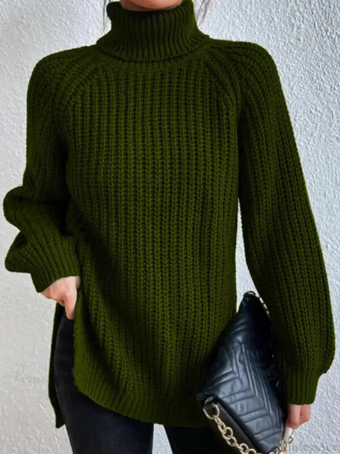 Turtleneck Split Crochet Thick Sweater - Image 6