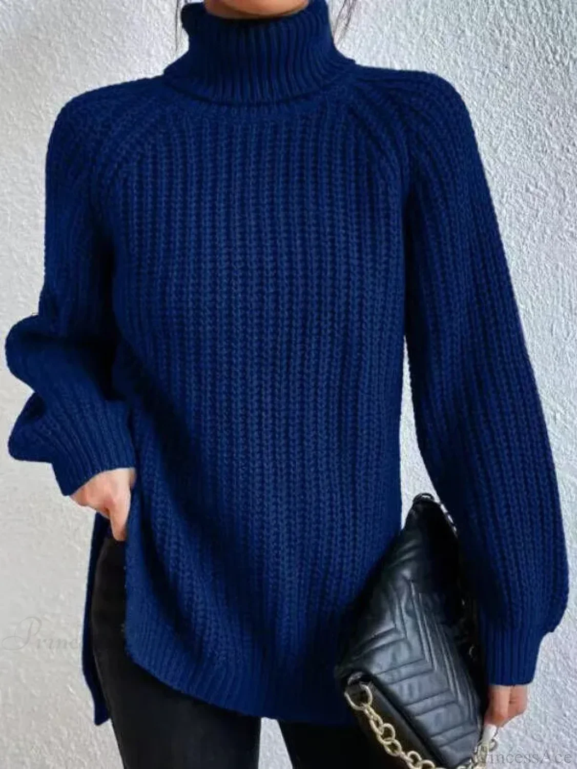 Turtleneck Split Crochet Thick Sweater - Image 7