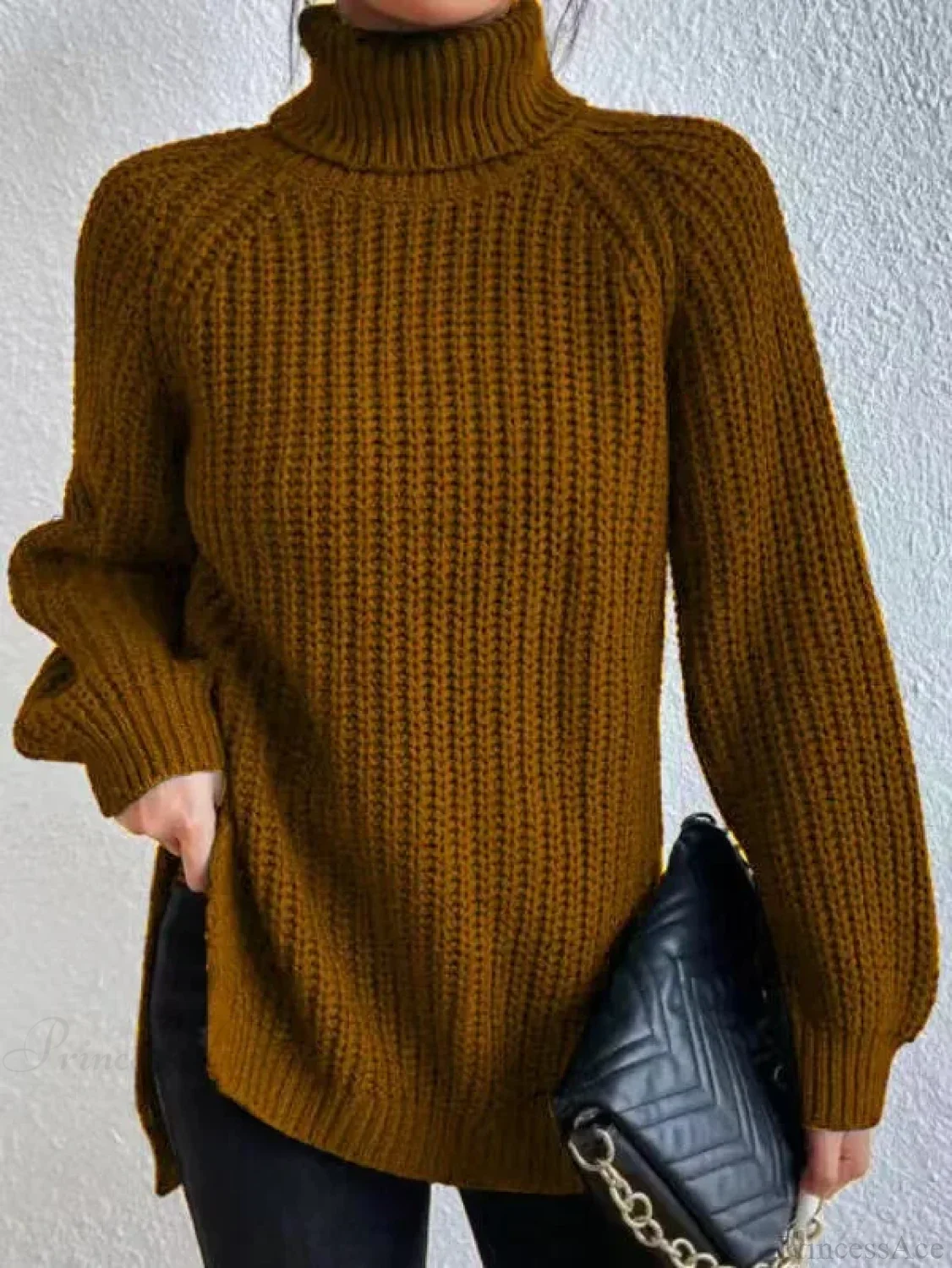 Turtleneck Split Crochet Thick Sweater - Image 8