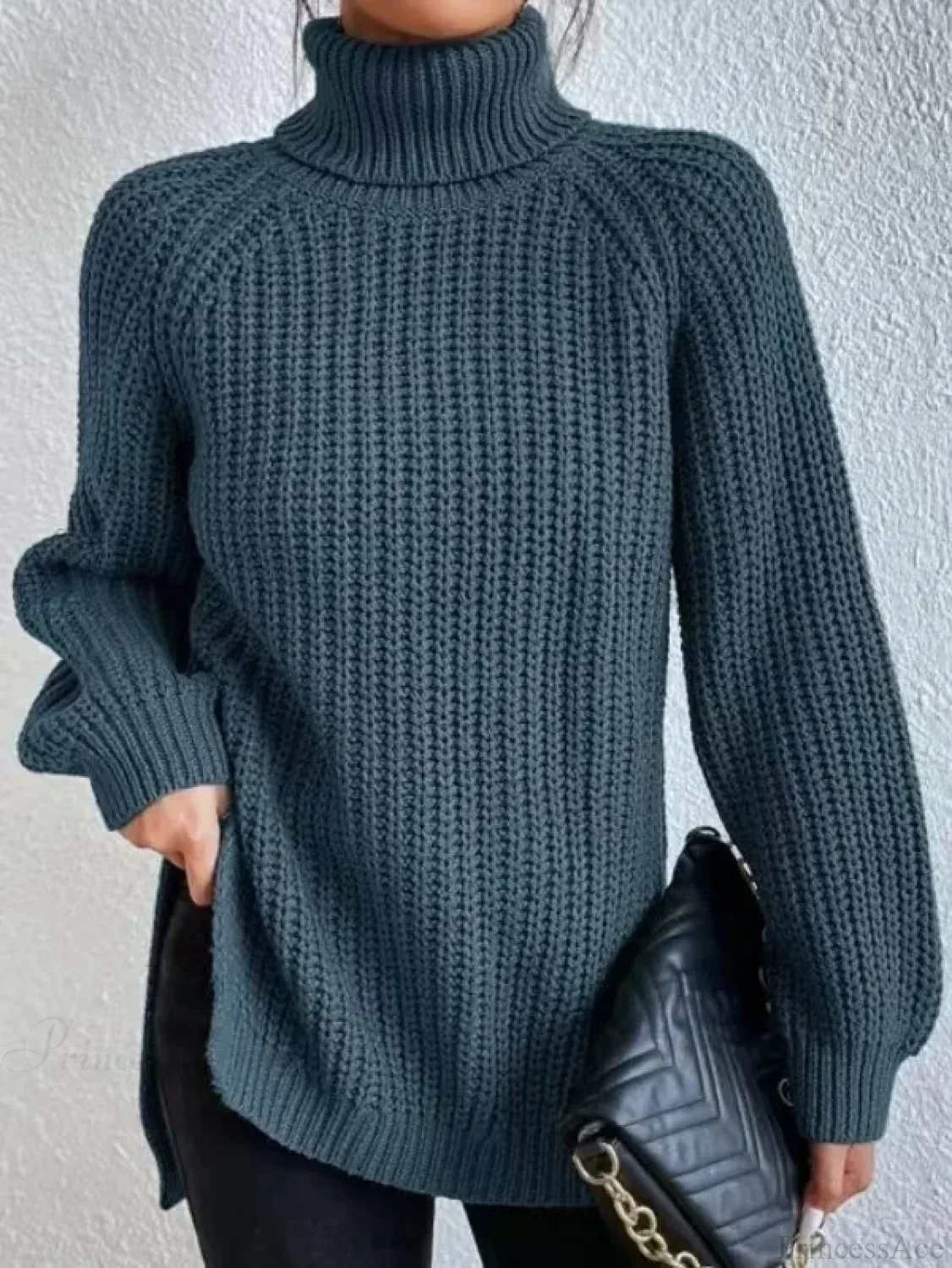 Turtleneck Split Crochet Thick Sweater - Image 9