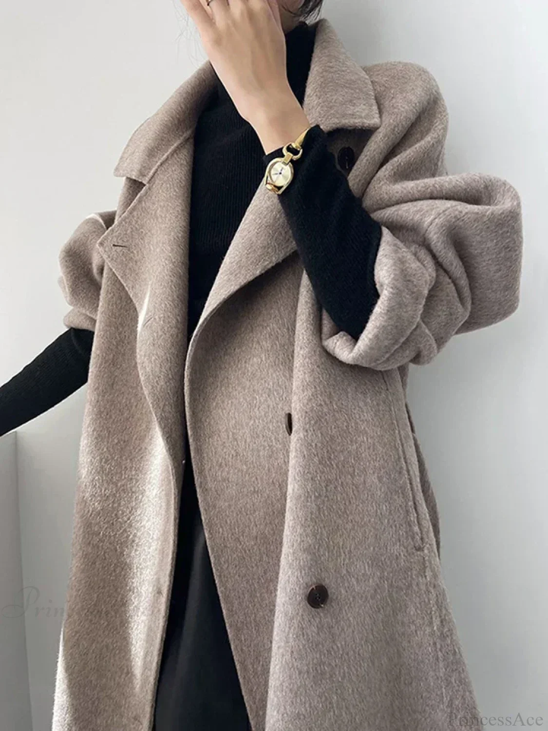 Turtleneck Wool Single-Breasted Overcoat - Image 2