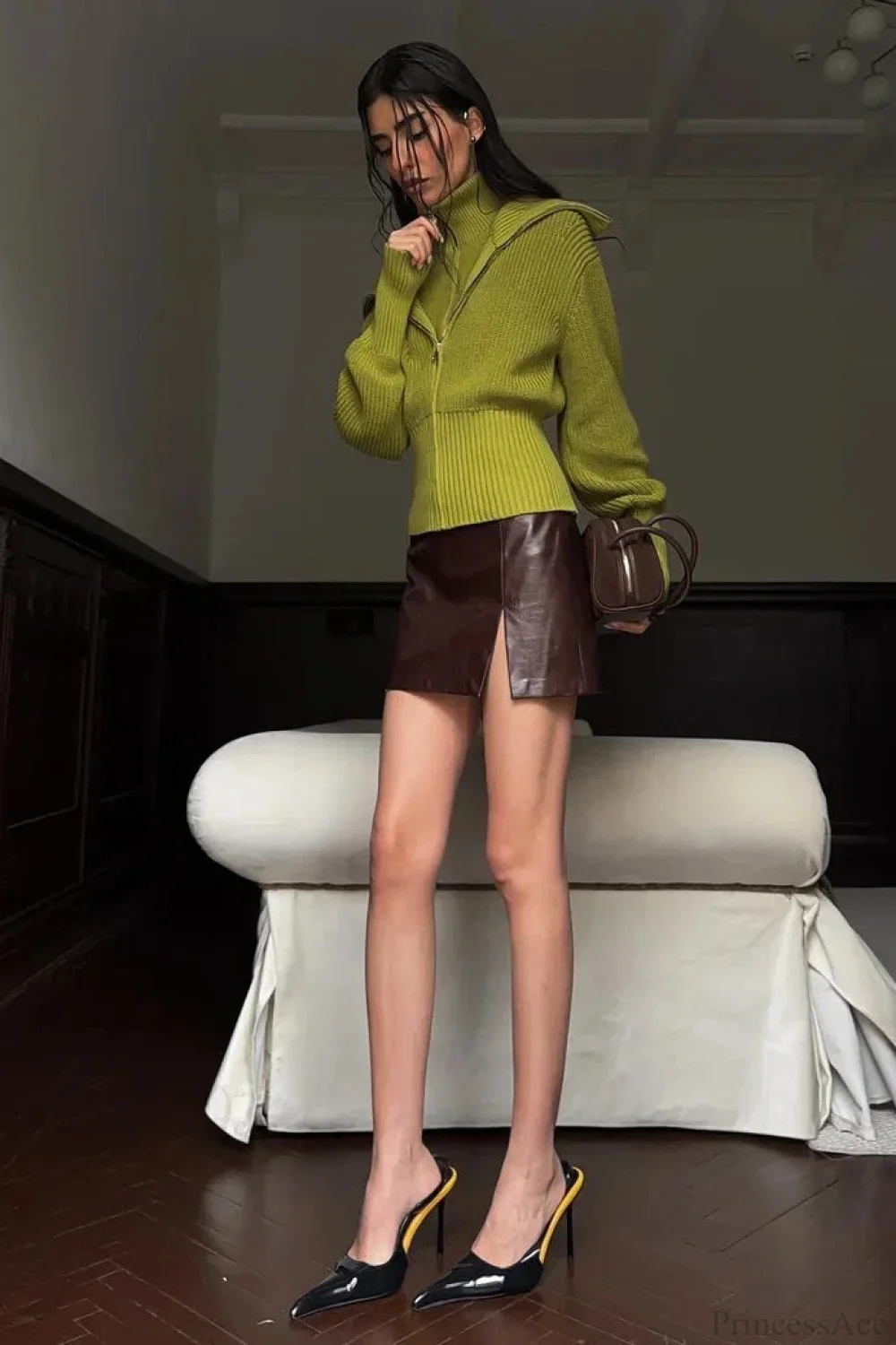 VintageTwo-in-one Solid Wide Lapel Zipper Sweater - Image 4