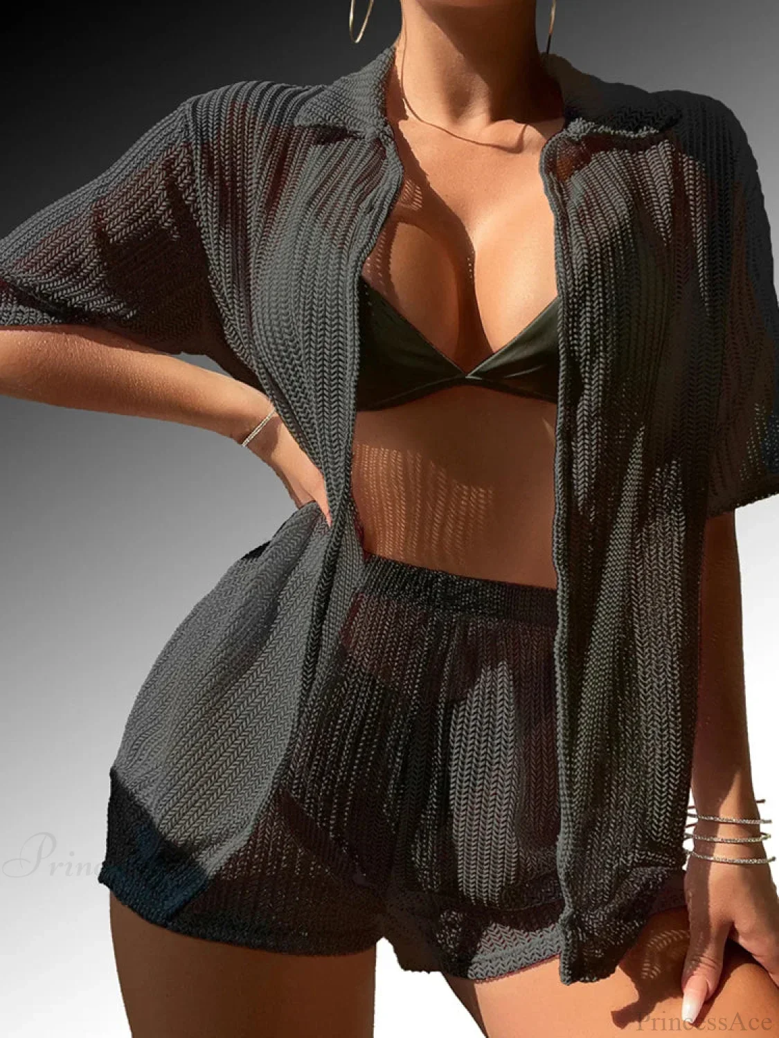 Two-Piece Hollow Out Bikini Cover Up Set - Image 7
