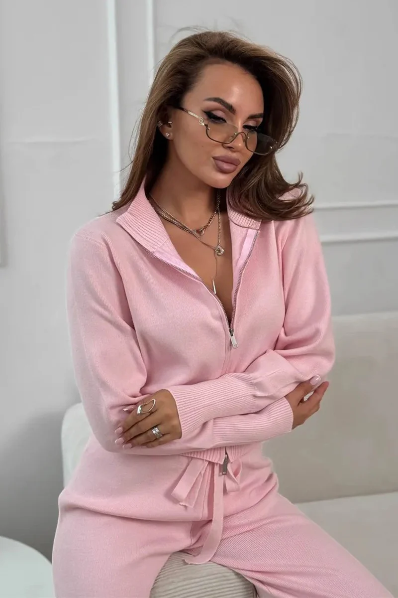 Two-Way Zipper Fitted Knit Commuter Two Piece Set - Image 18