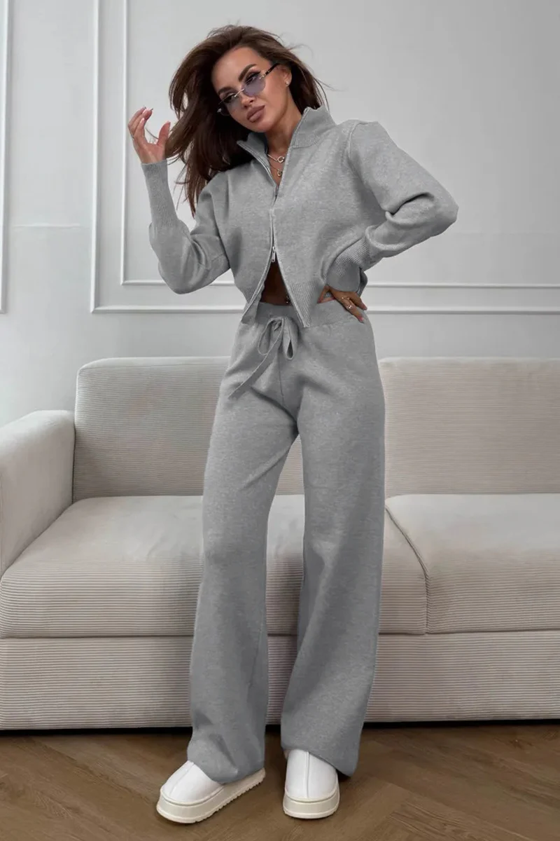 Two-Way Zipper Fitted Knit Commuter Two Piece Set - Image 22