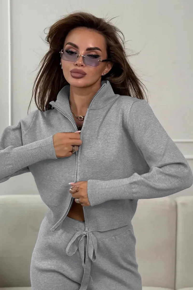 Two-Way Zipper Fitted Knit Commuter Two Piece Set - Image 23