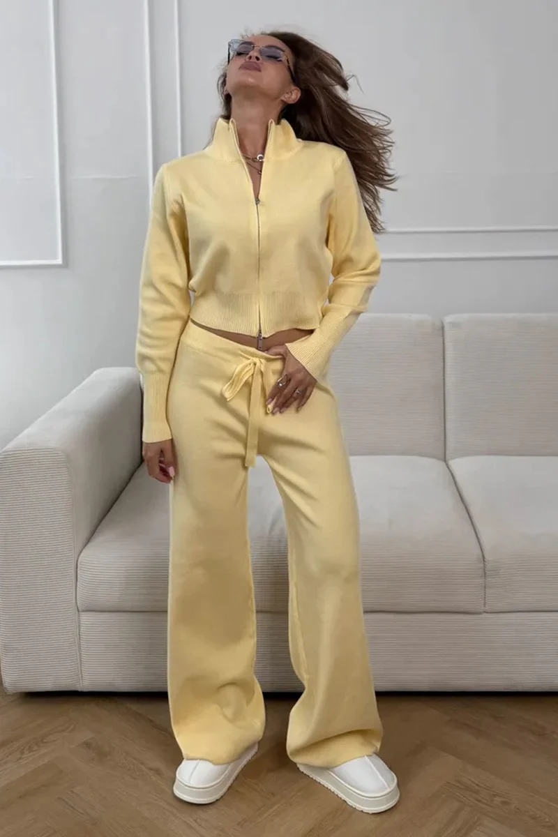 Two-Way Zipper Fitted Knit Commuter Two Piece Set - Image 8