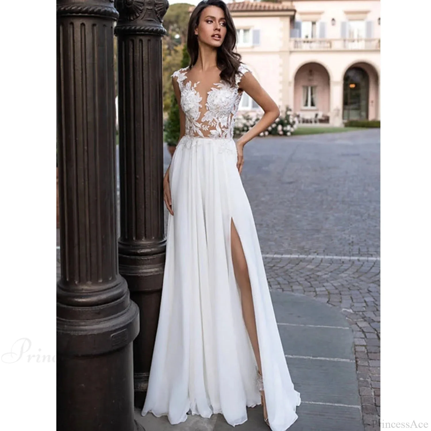 U-Neck Long Sleeve Backless Wedding Dress - Image 3