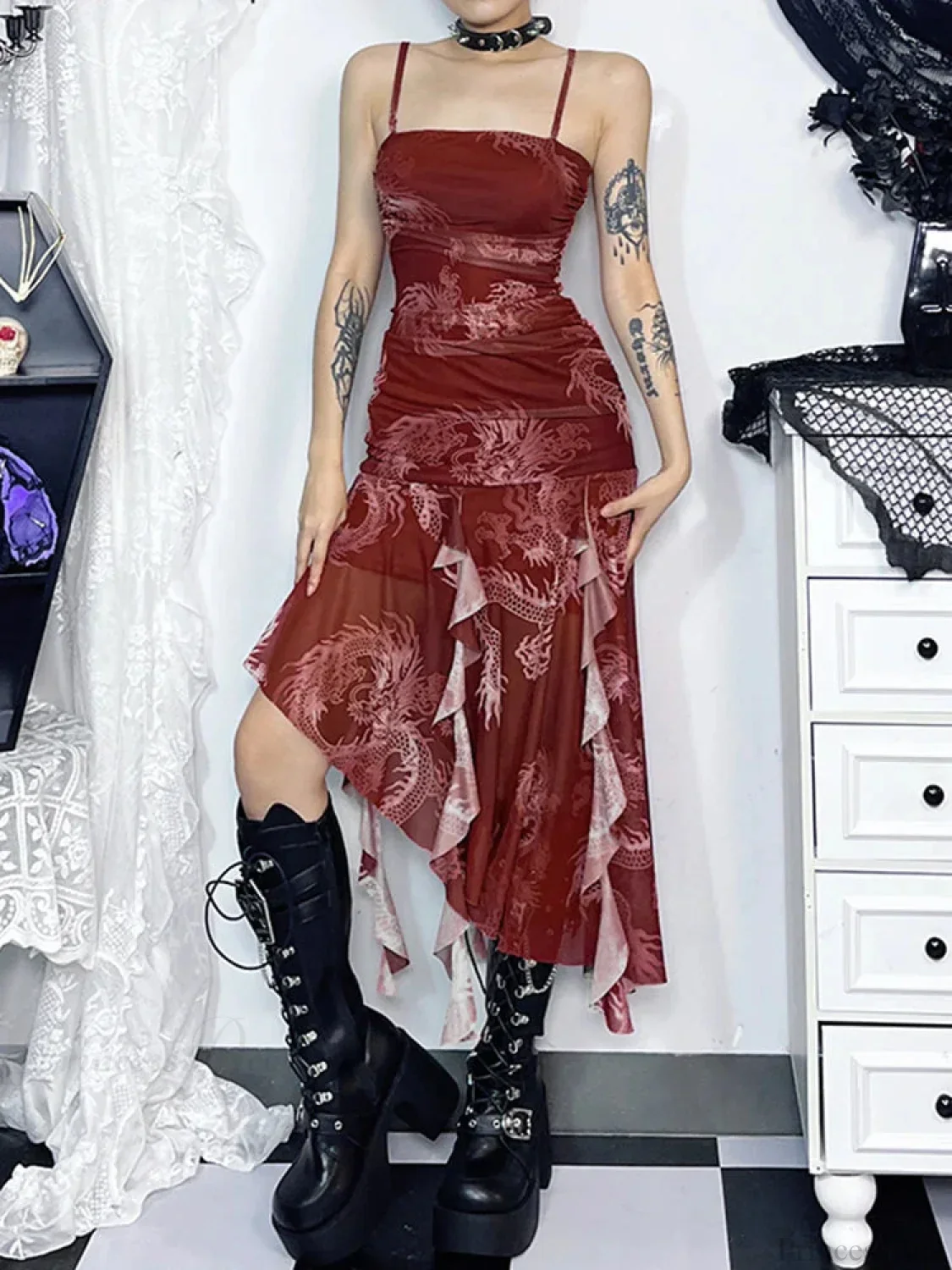 Uneven Suspenders Sleek Midi Dress - Image 4