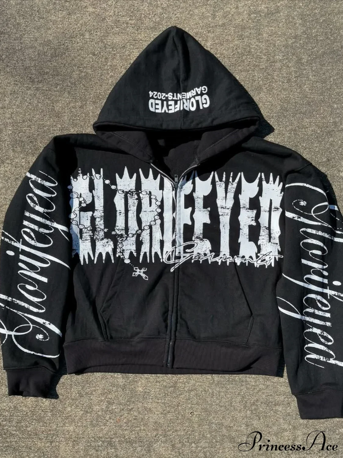 Unique Letter Print Retro Street Zip Hoodie