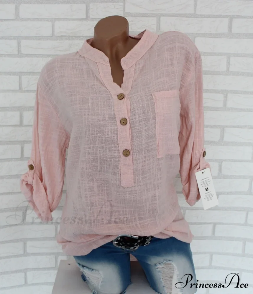 V Blouse Size - Cotton Autumn Oversized Neck Blouse Linen - Long Casual Plus Arm Women's S-5XL - Image 9