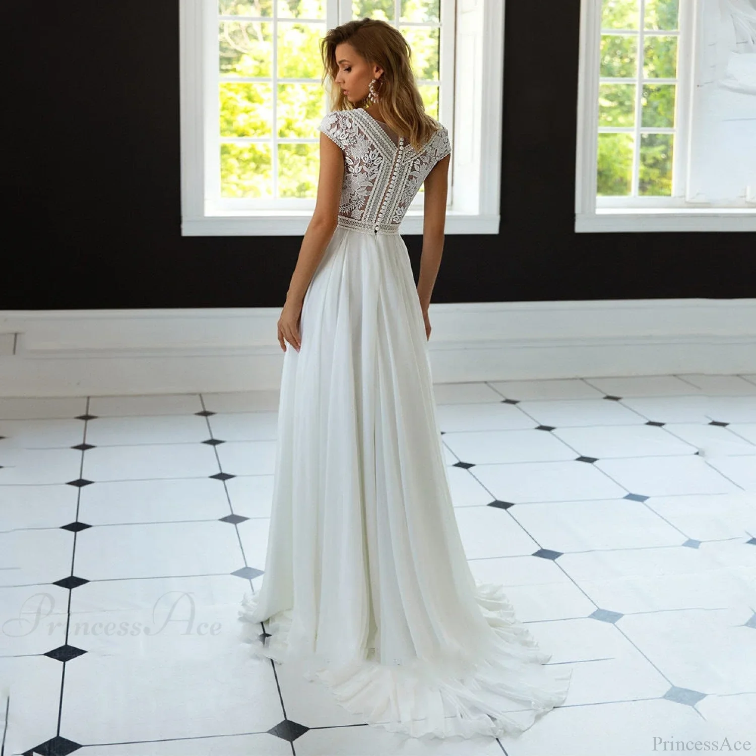 V-Neck A-Line Chiffon Bridal Wedding Dress - Image 2
