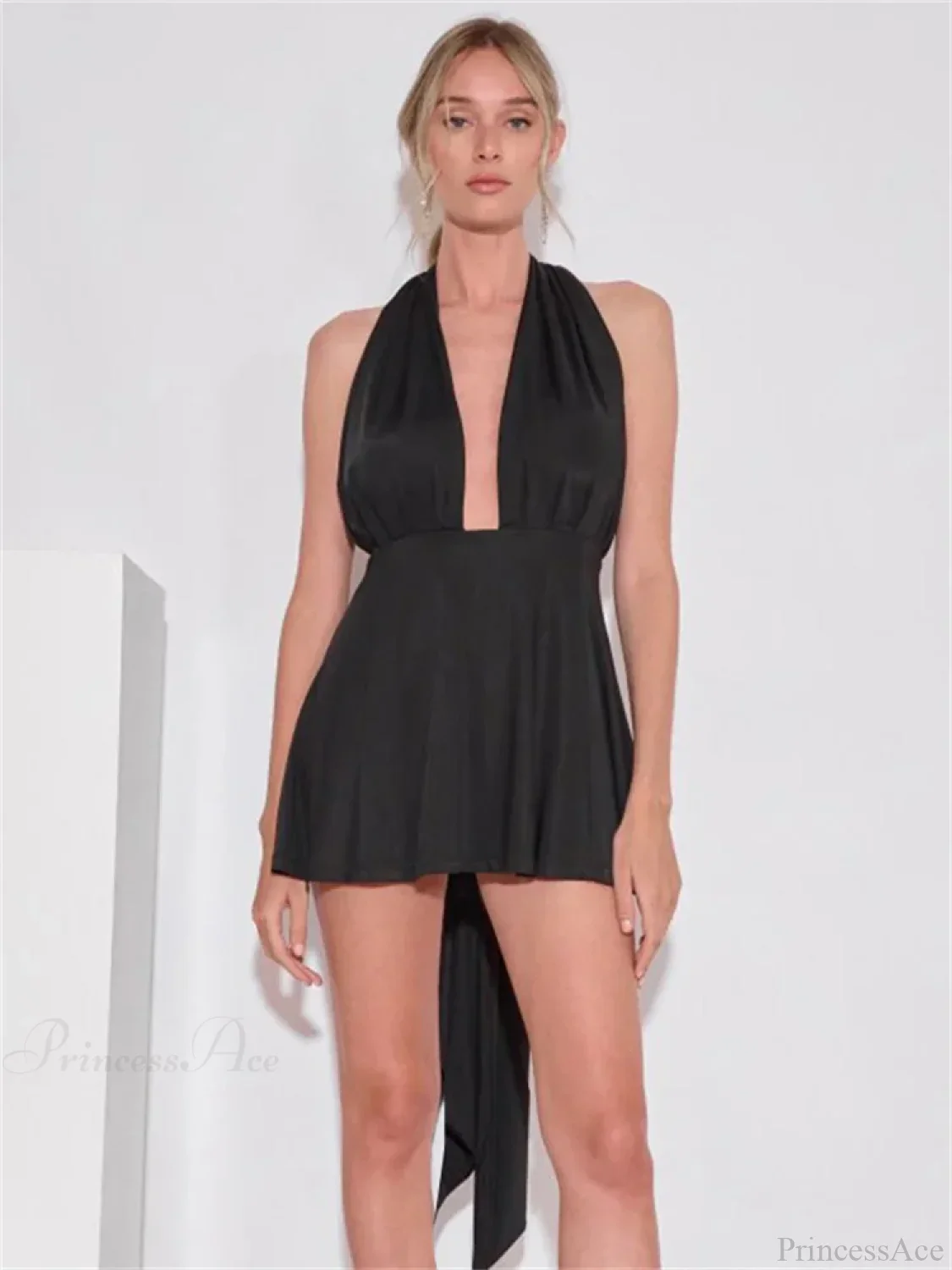 V-Neck Backless Bandage Mini Dress - Image 7