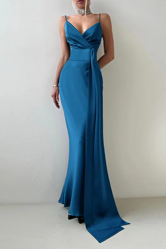 V-Neck Bow Tie Waist-Cinched Bodycon Party Dress - Image 4