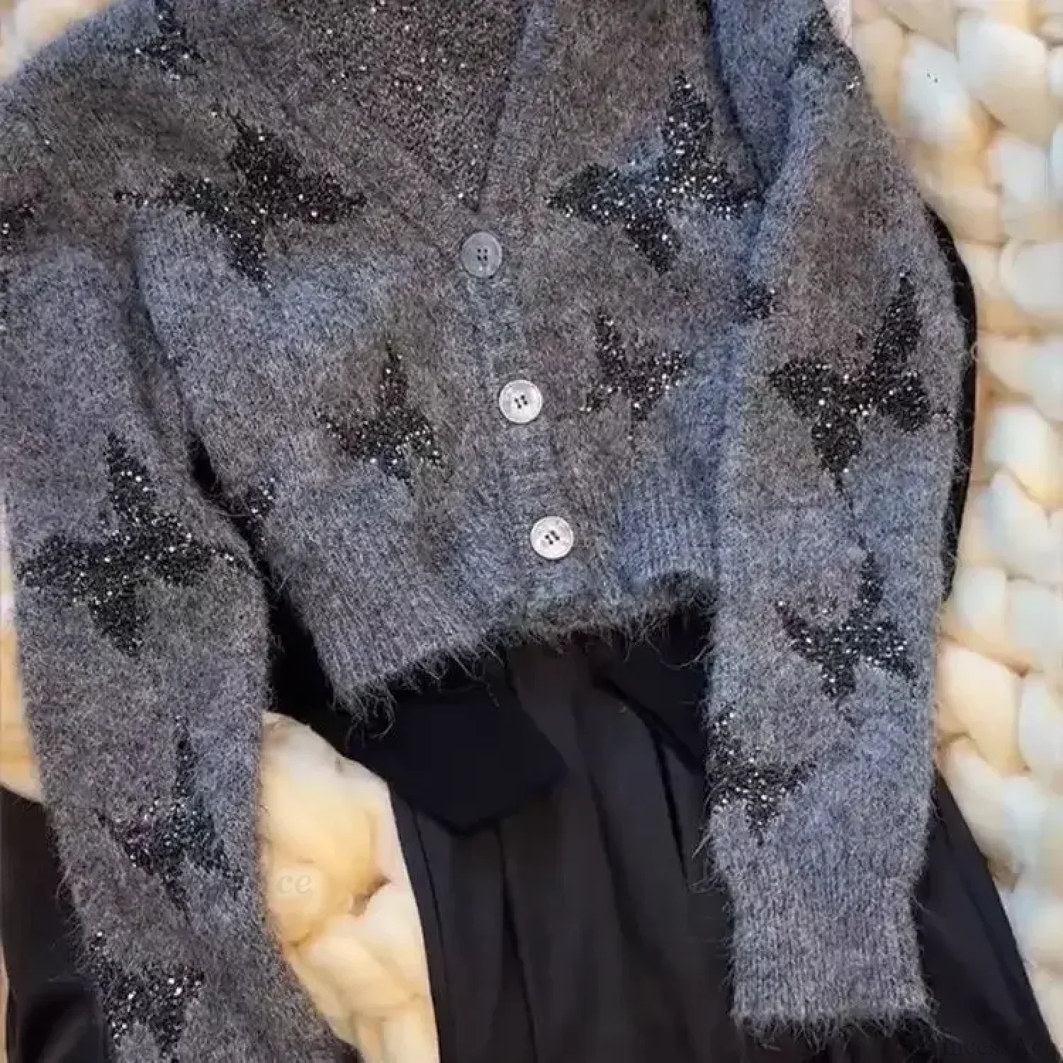 V-neck Butterfly Glitter Knit Cardigan - Image 2