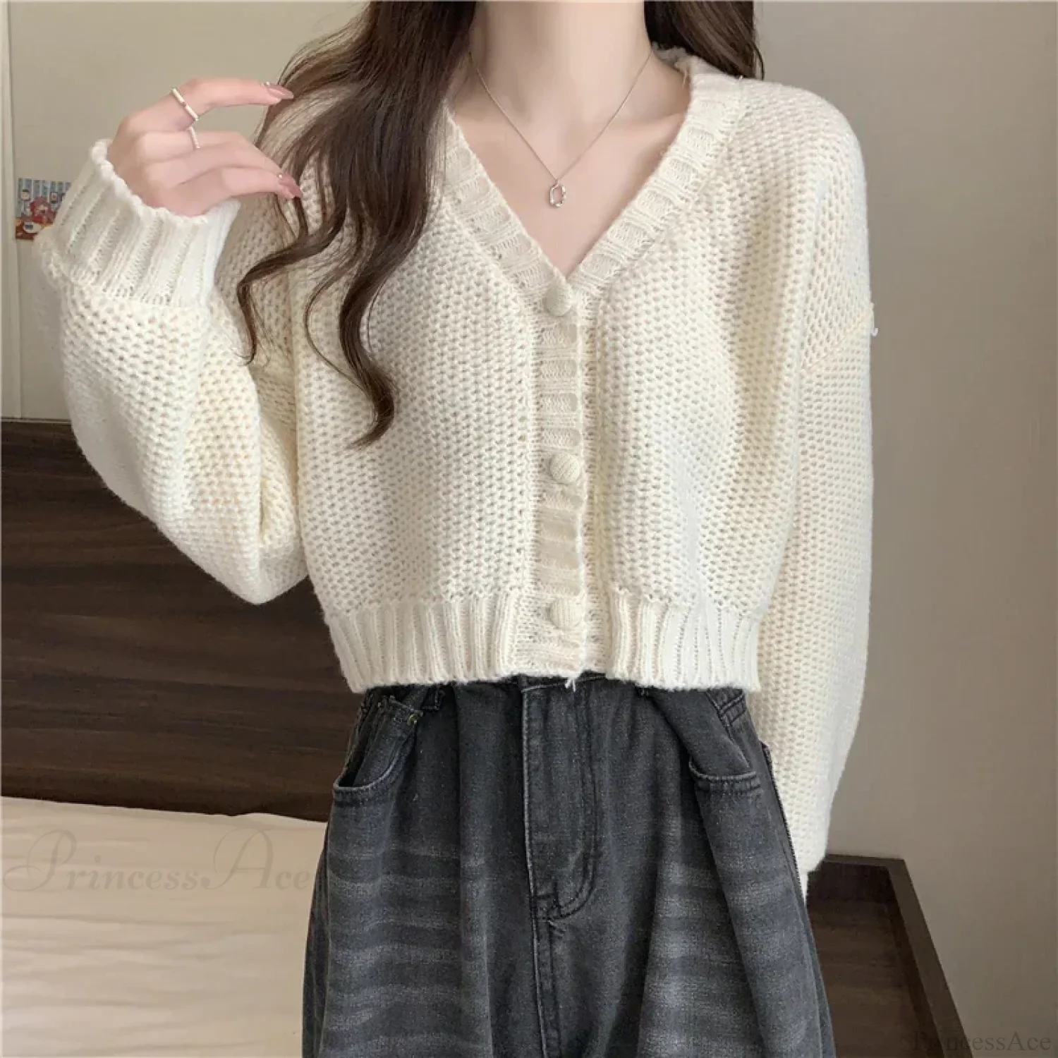 V-neck Button-Up Knit Cardigan - Image 11