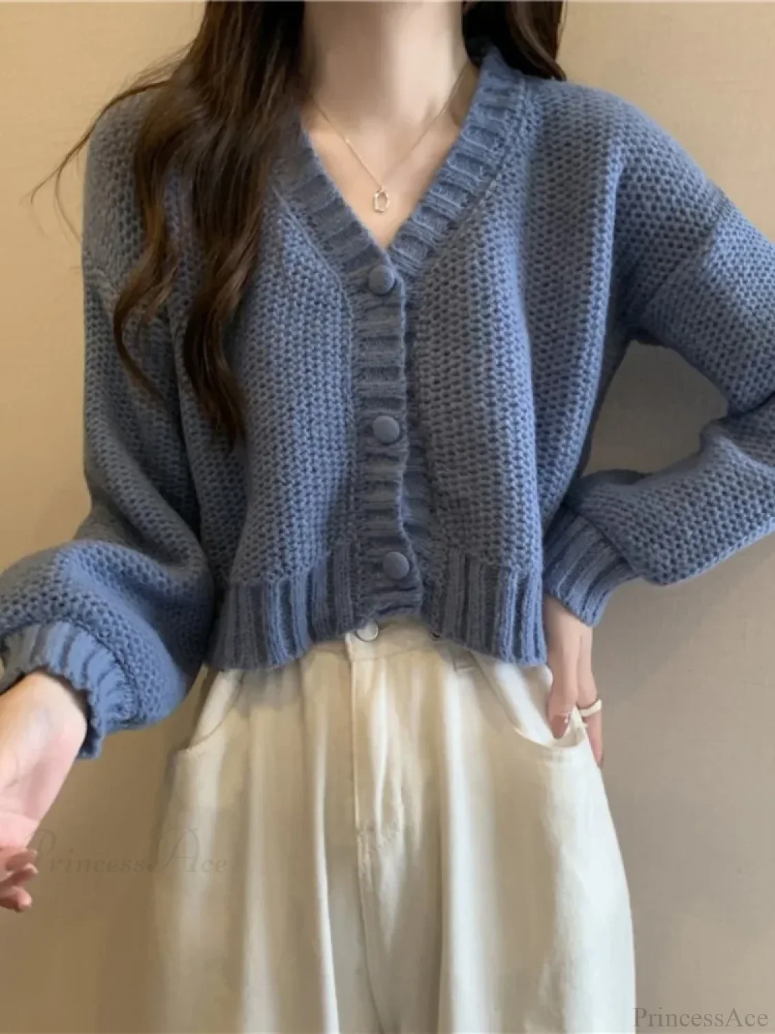 V-neck Button-Up Knit Cardigan - Image 3