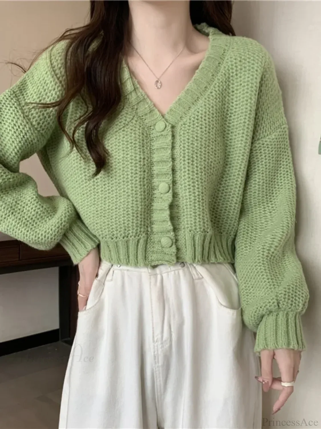 V-neck Button-Up Knit Cardigan - Image 4