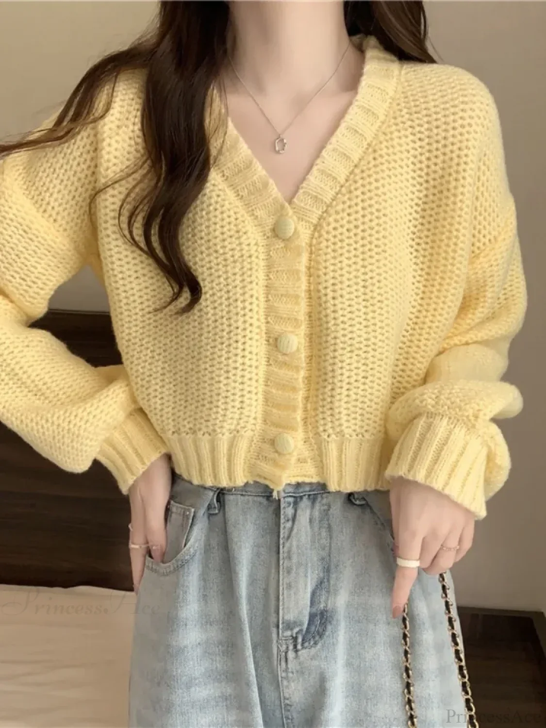 V-neck Button-Up Knit Cardigan - Image 5