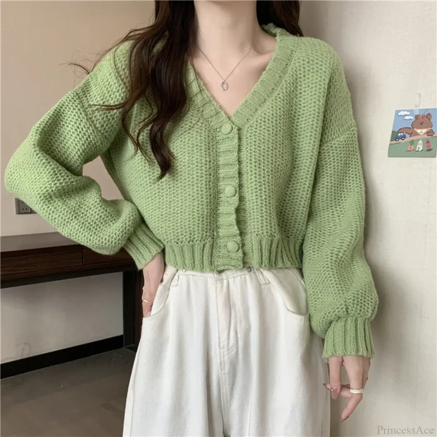 V-neck Button-Up Knit Cardigan - Image 7