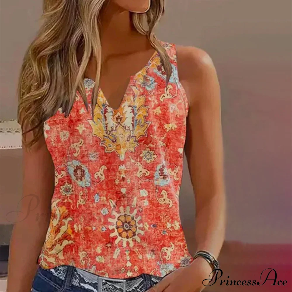 V-Neck Ethnic Vintage Tank Top - Image 2