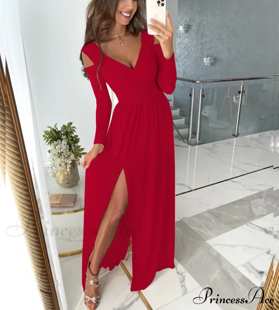 V-neck Evening Fashion Party for Elegant - Split Gown Warm-Season with Women's Side Gown Clubwear - Image 16