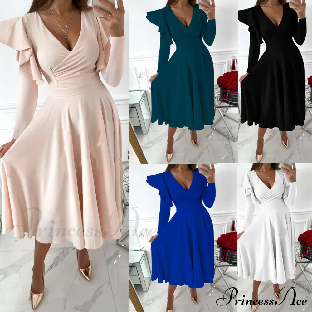 V-neck Evening Fashion Party for Elegant - Split Gown Warm-Season with Women's Side Gown Clubwear - Image 3
