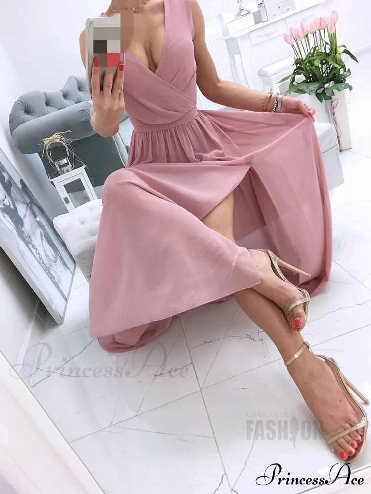 V-neck Evening Fashion Party for Elegant - Split Gown Warm-Season with Women's Side Gown Clubwear - Image 4