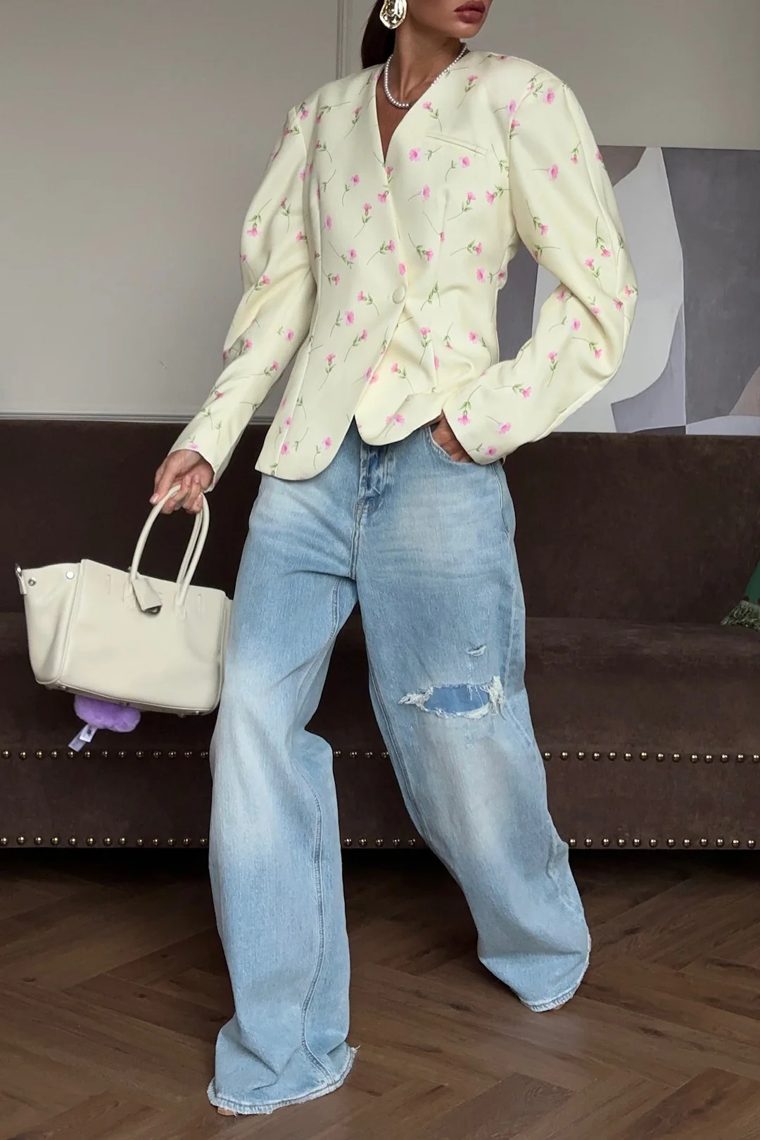 V-neck Floral Loose Chic Blazer Coat - Image 2