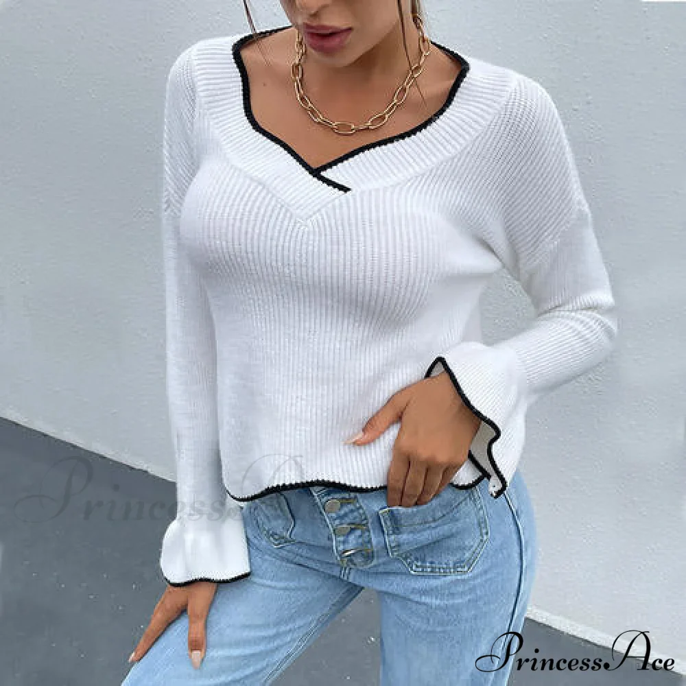 V-Neck Flounce Sweater with Sleeves - Image 6