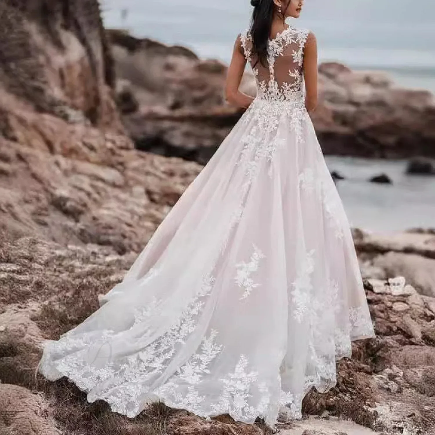 V-Neck Lace A-Line Wedding Dress - Image 2