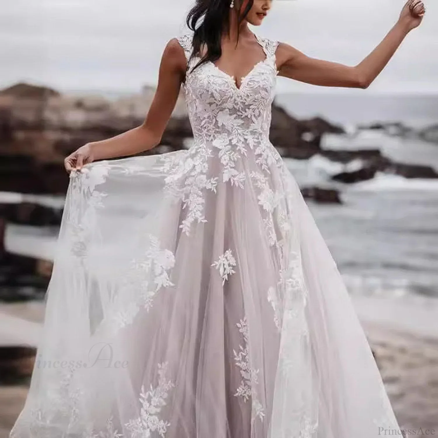 V-Neck Lace A-Line Wedding Dress - Image 3