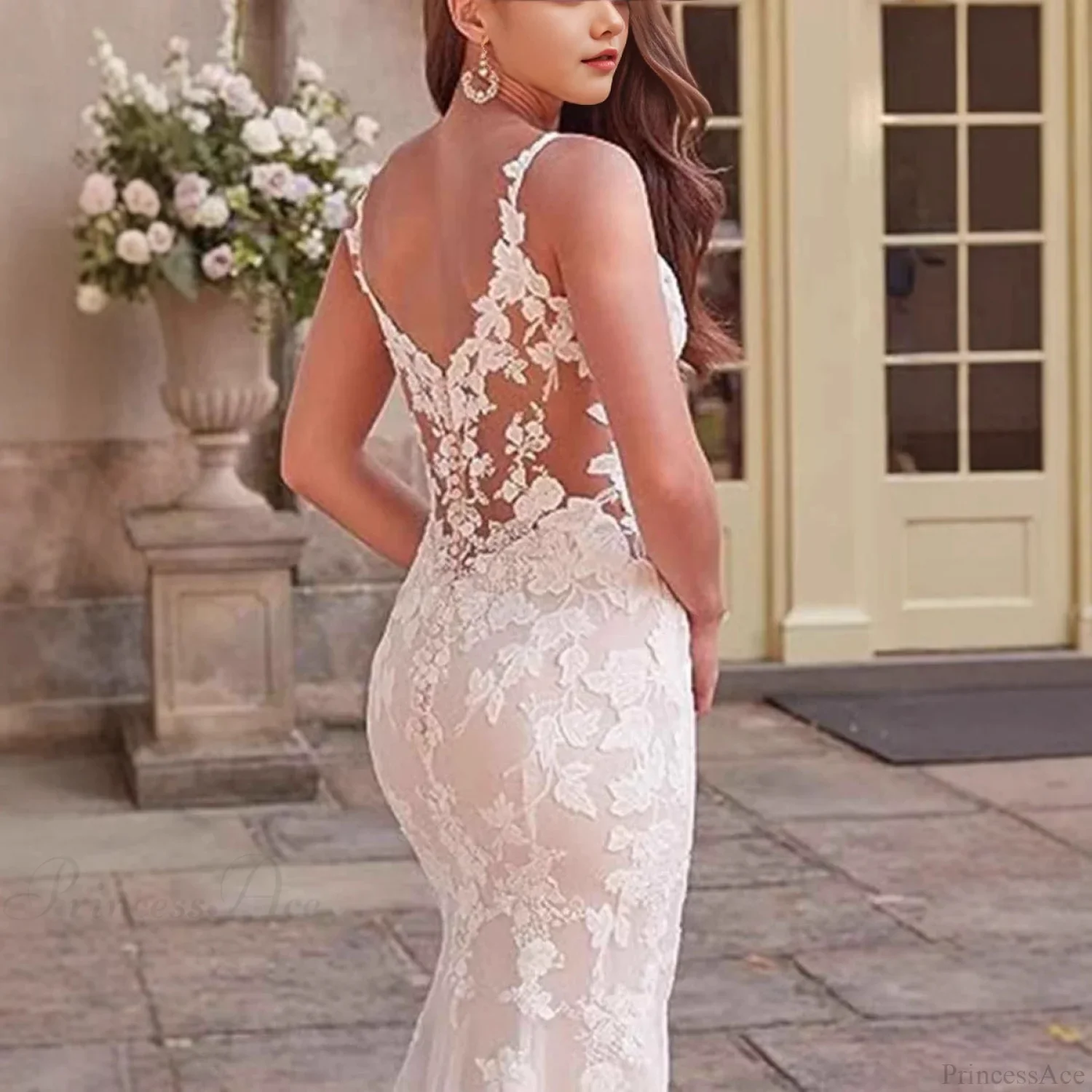 V-Neck Lace Mermaid Bridal Wedding Dress - Image 4