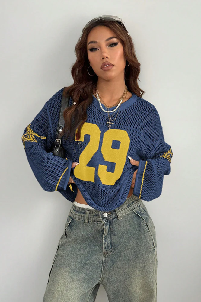 V-Neck Long Sleeve Digital Print Knit Sweater - Image 5
