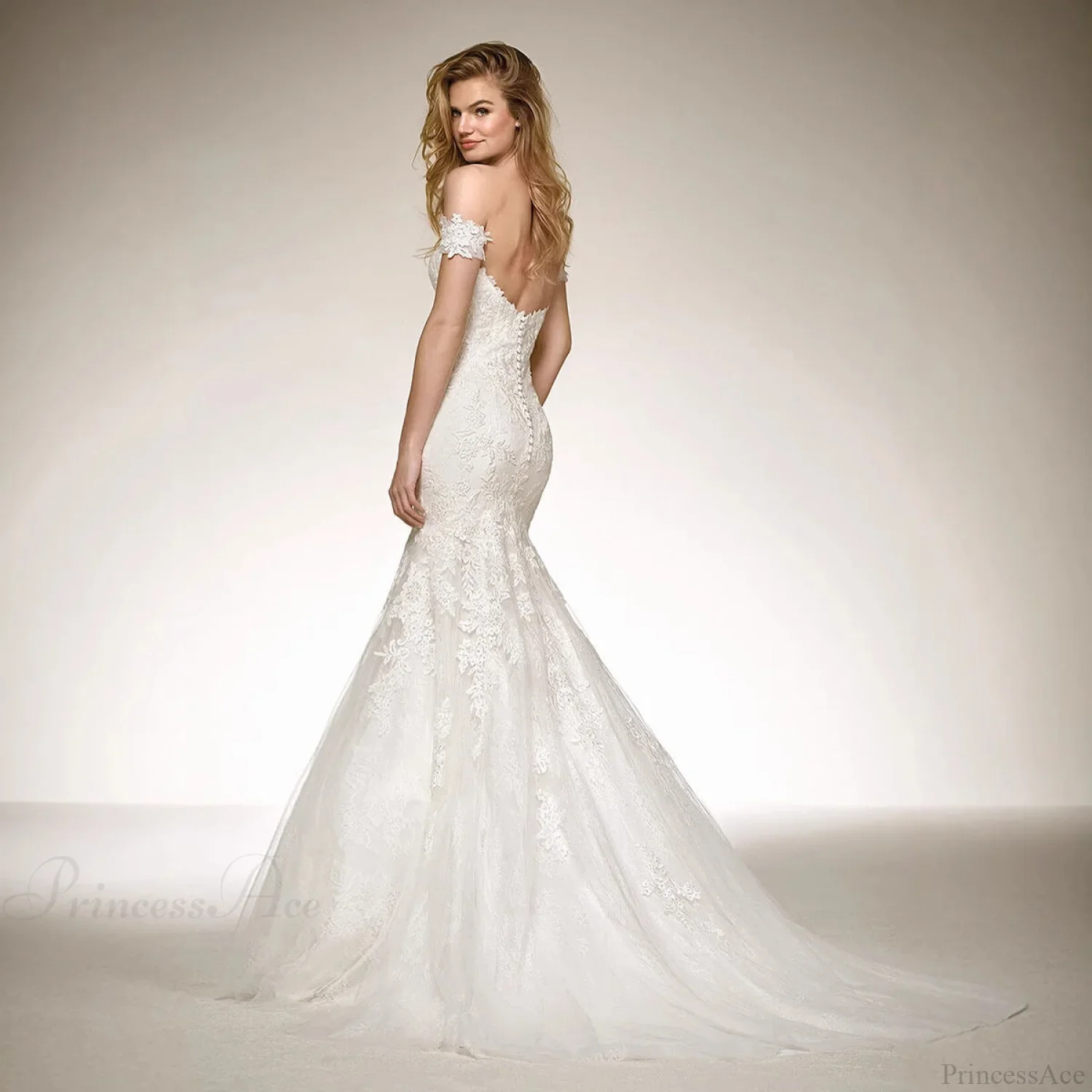 V-Neck Long Train Sheer Wedding Dress - Image 3