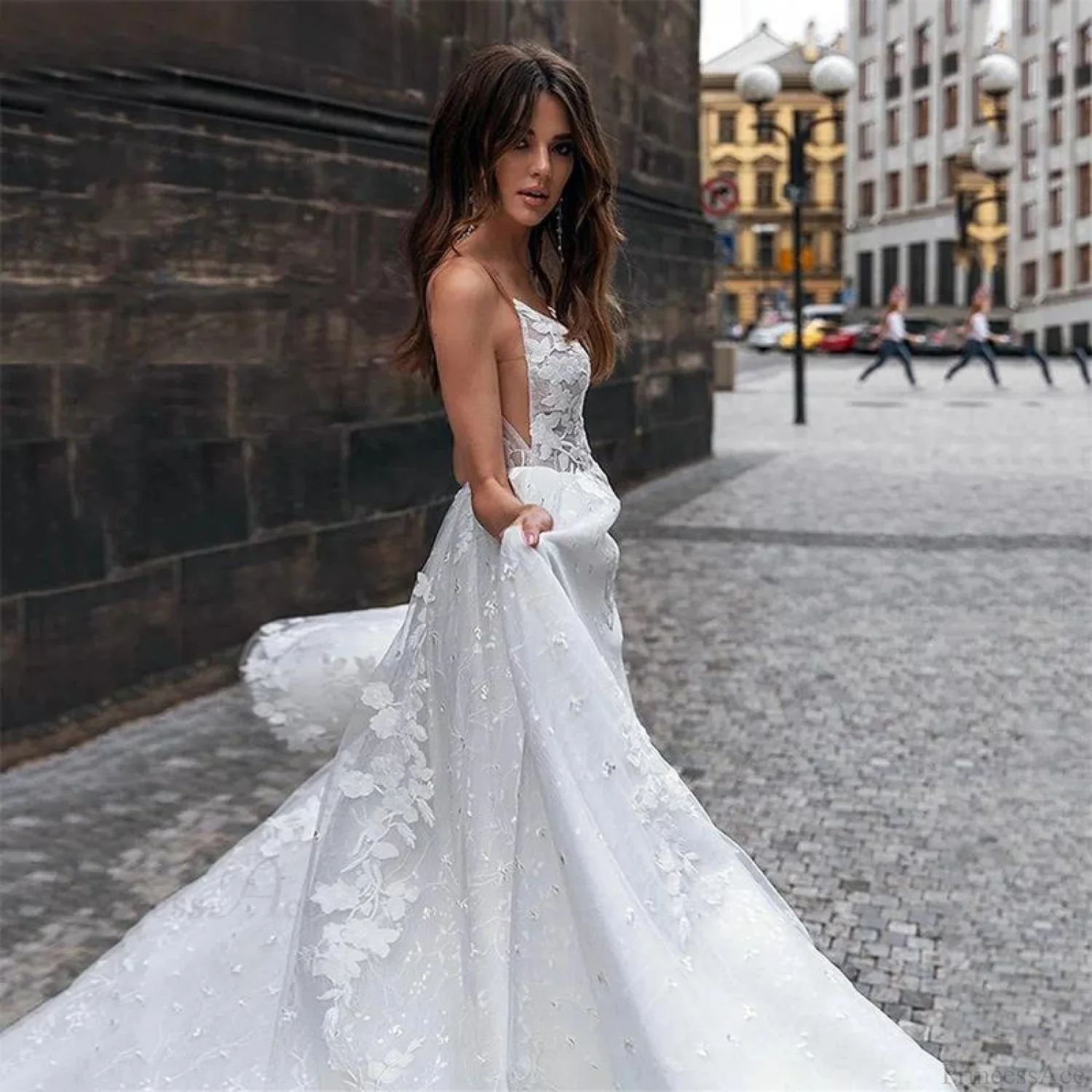V-Neck Mermaid Sheer Tulle Wedding Dress - Image 3