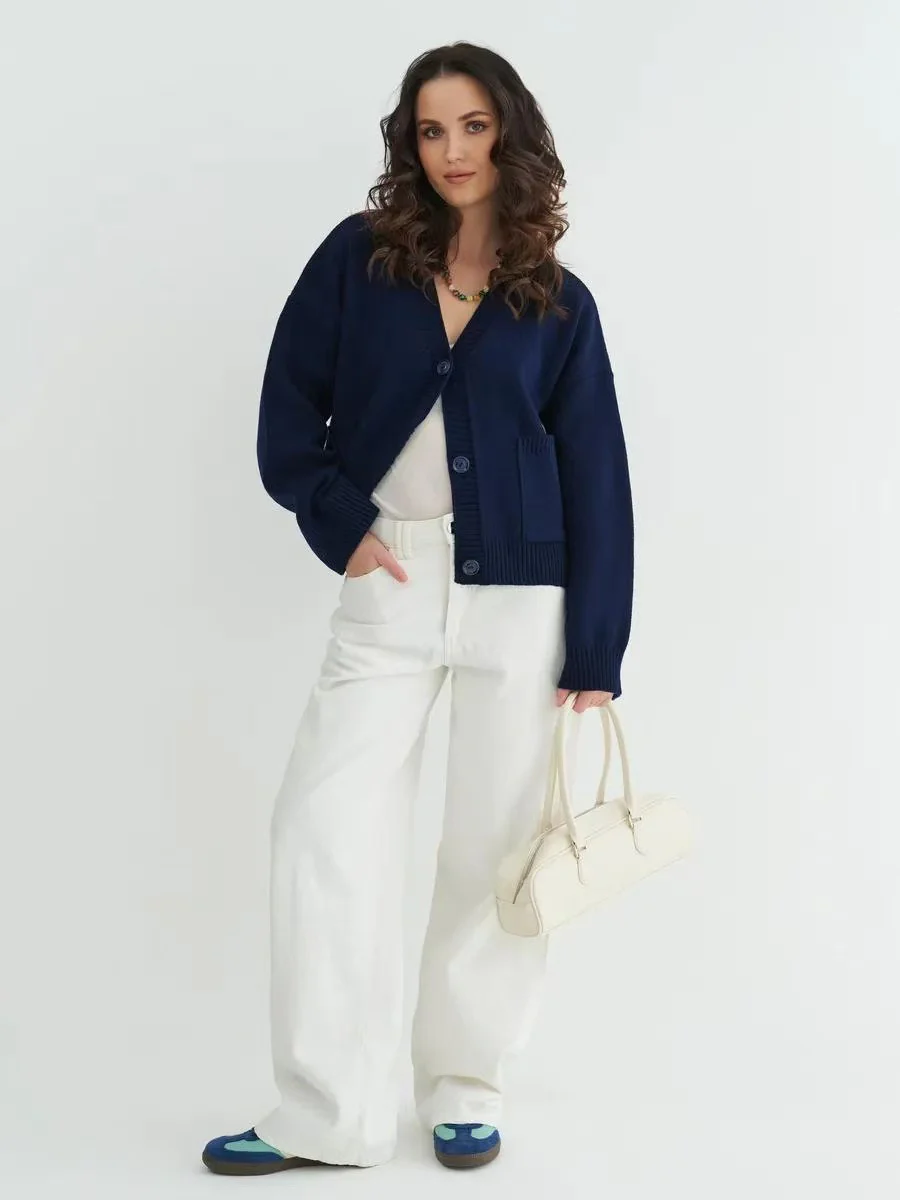 V-Neck Pocket Knit Cardigan - Image 21