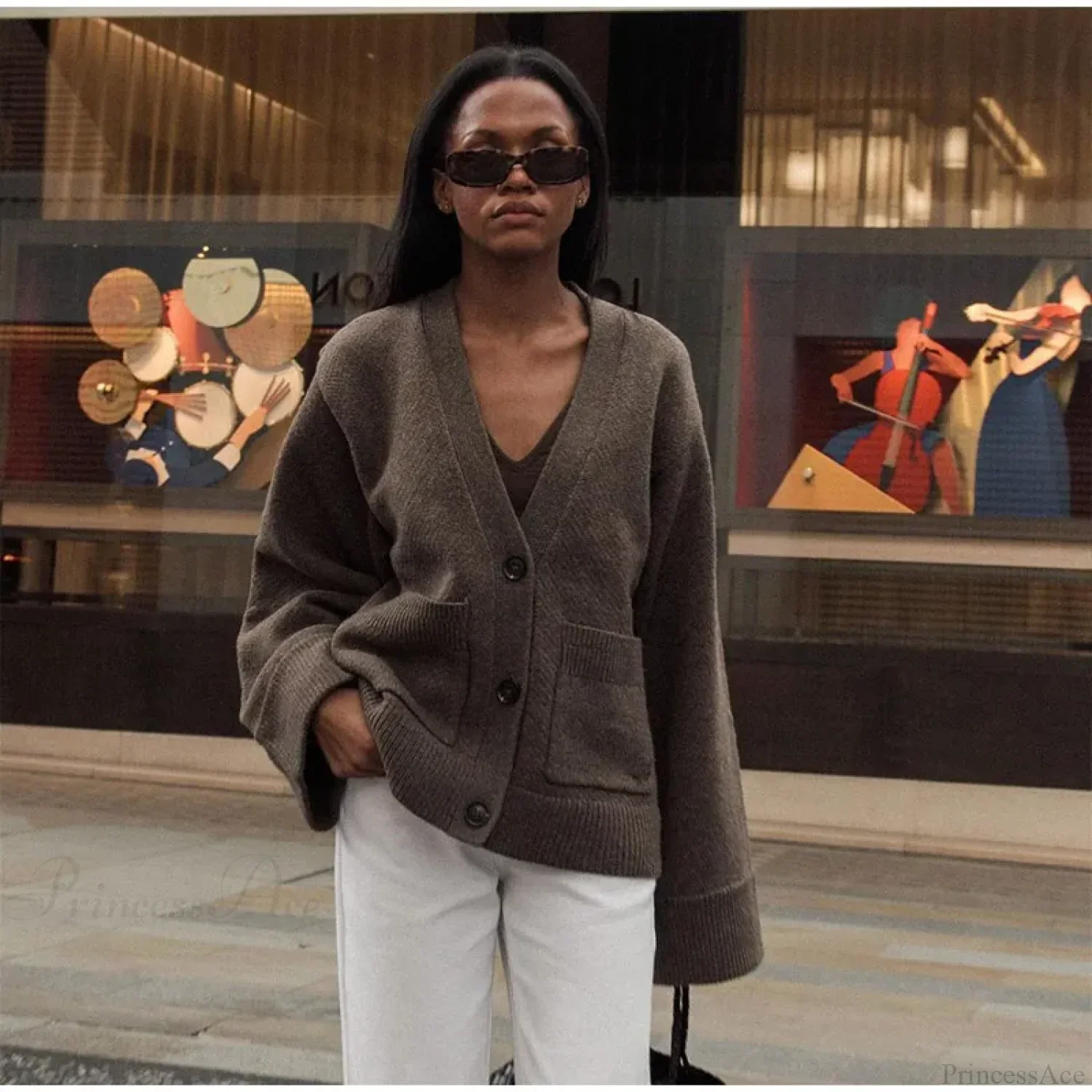 V-neck Pocket Long Sleeve Cardigan - Image 7