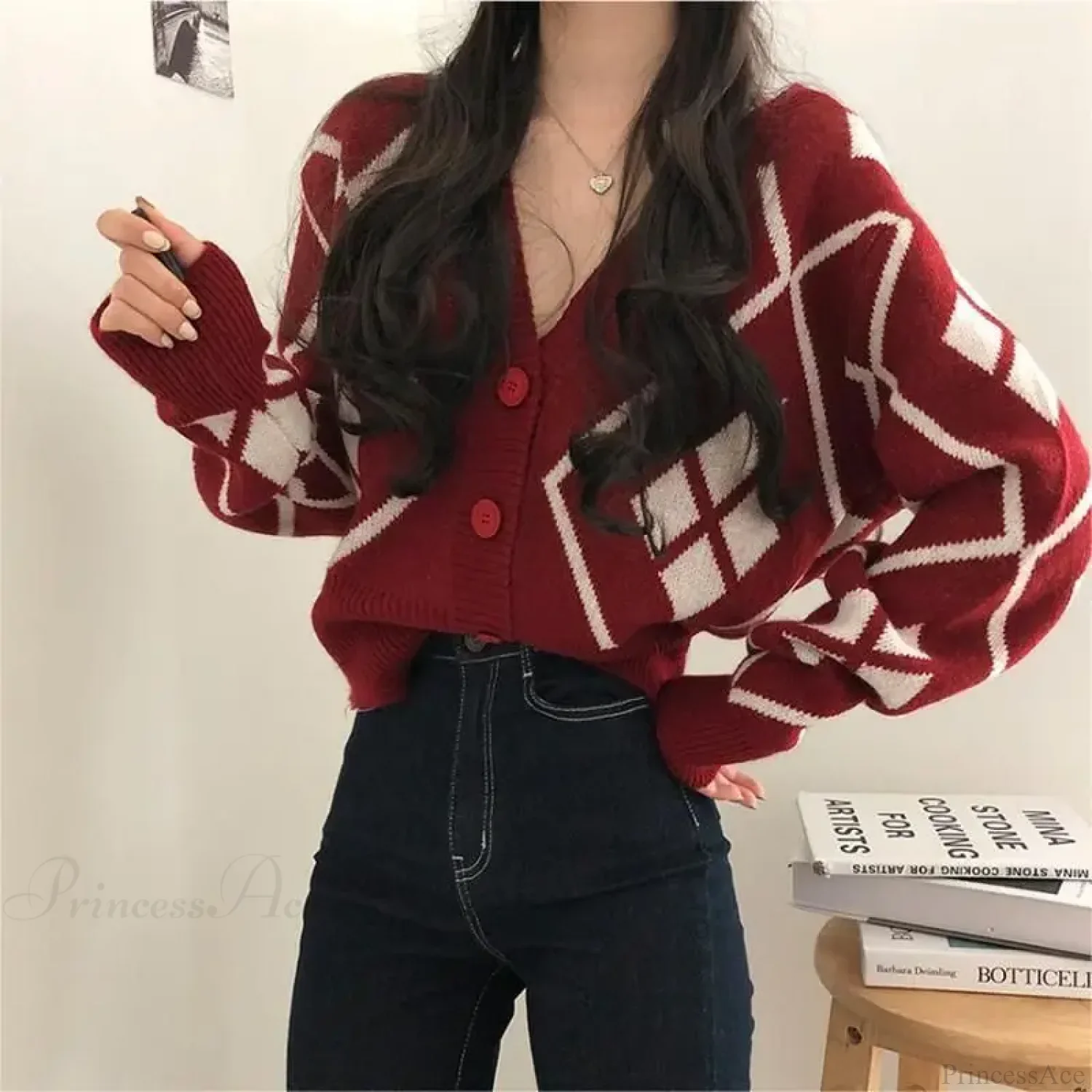 V-neck Printed Button Cardigan - Image 2