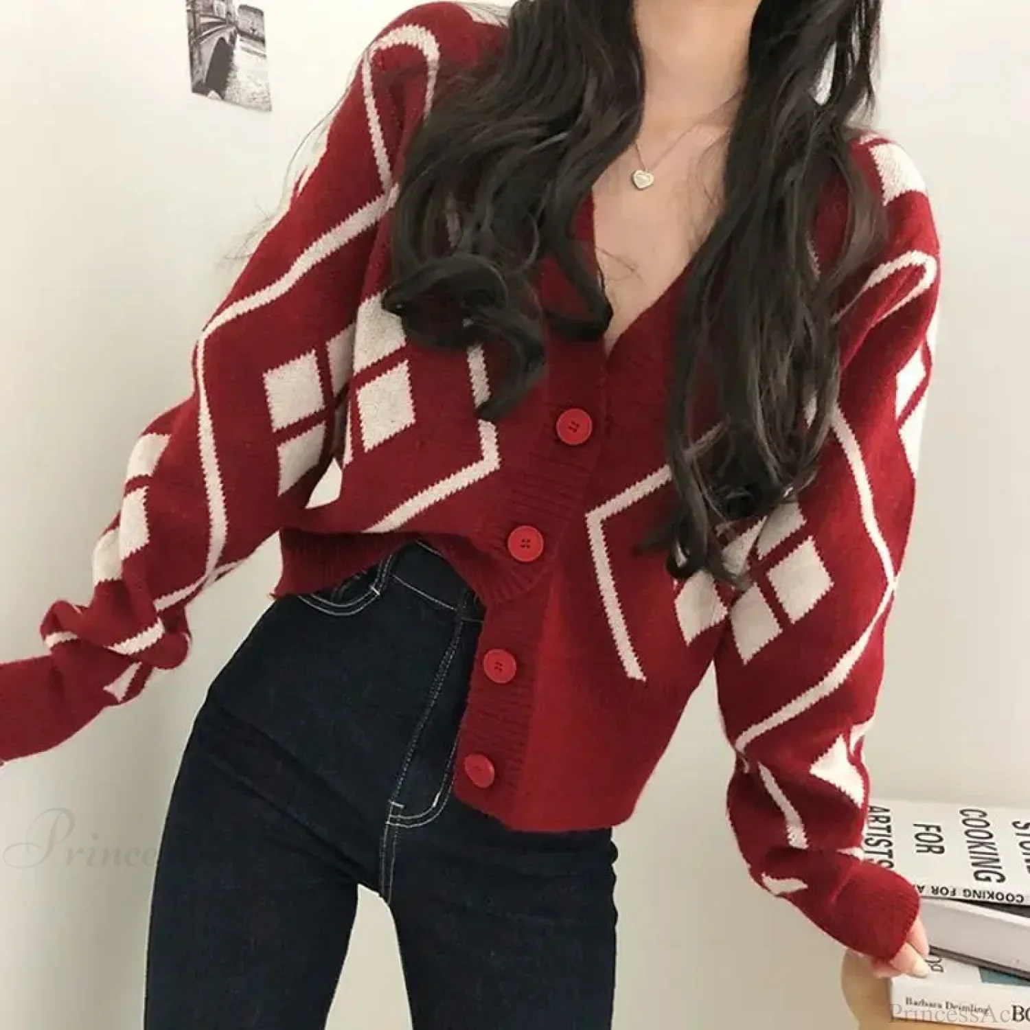 V-neck Printed Button Cardigan - Image 3